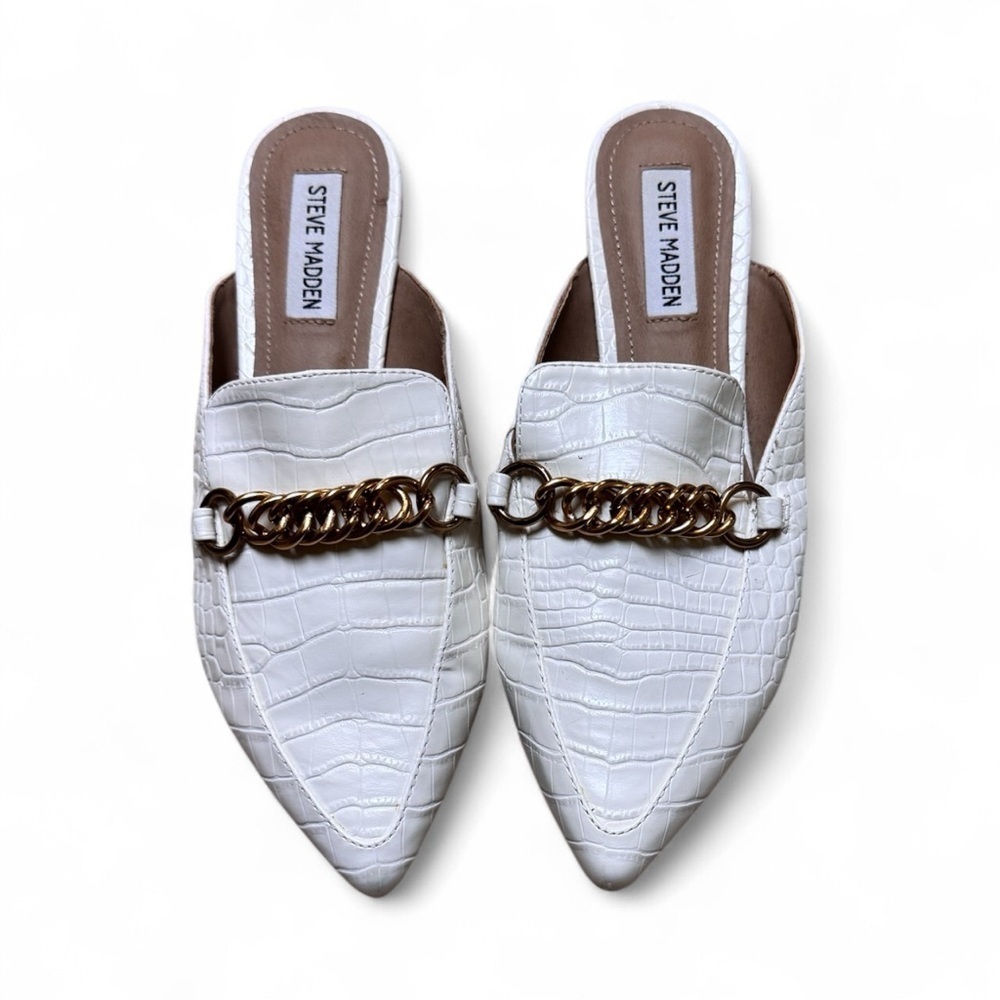 Steve Madden White Croc Embossed Chain Mules Women’s Size 7.5 NWOB